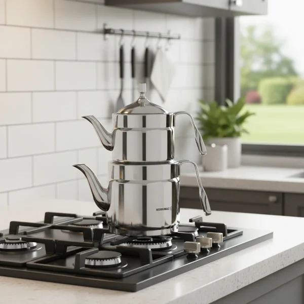 کتری و قوری 1.2 + 2.2 لیتر استیل براق نوستالژی ماکسی کرکماز 229 | لوازم خانگی ایران