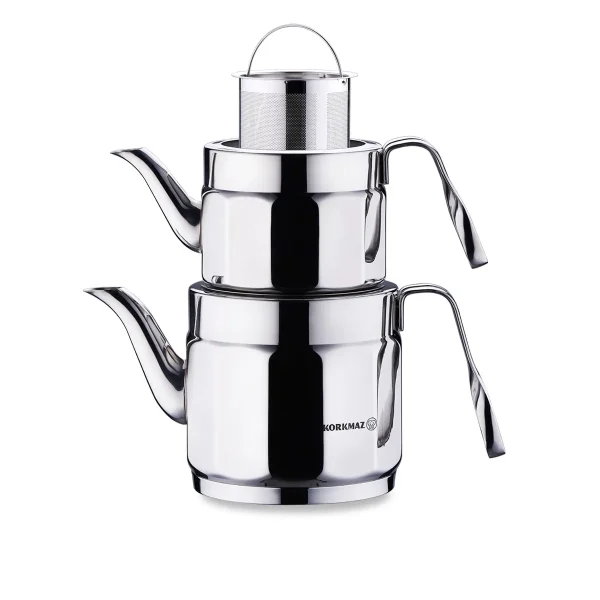 کتری و قوری 1.2 + 2.2 لیتر استیل براق نوستالژی ماکسی کرکماز 229 | لوازم خانگی ایران