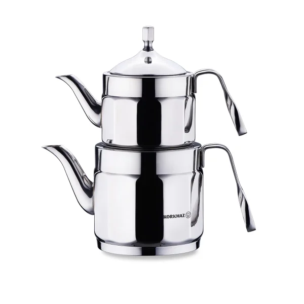 کتری و قوری 1.2 + 2.2 لیتر استیل براق نوستالژی ماکسی کرکماز 229 | لوازم خانگی ایران