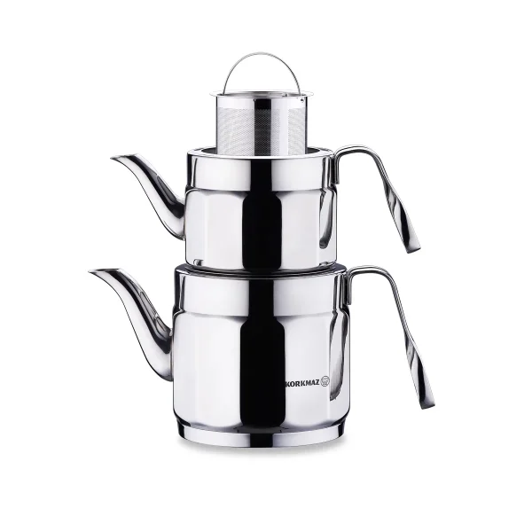 کتری و قوری 0.9 + 1.6 لیتر استیل براق نوستالژی میدی کرکماز 228 | لوازم خانگی ایران