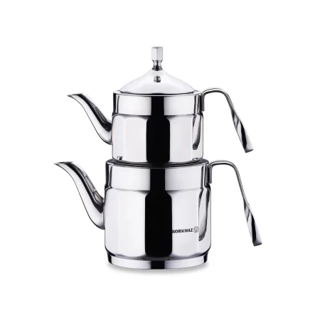 کتری و قوری 0.9 + 1.6 لیتر استیل براق نوستالژی میدی کرکماز 228 | لوازم خانگی ایران