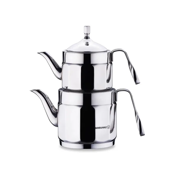 کتری و قوری 0.9 + 1.6 لیتر استیل براق نوستالژی میدی کرکماز 228 | لوازم خانگی ایران