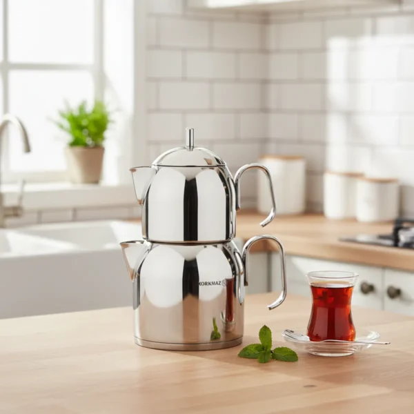 کتری و قوری 0.65 + 1.2 لیتر استیل براق پرا کرکماز 281 | لوازم خانگی ایران