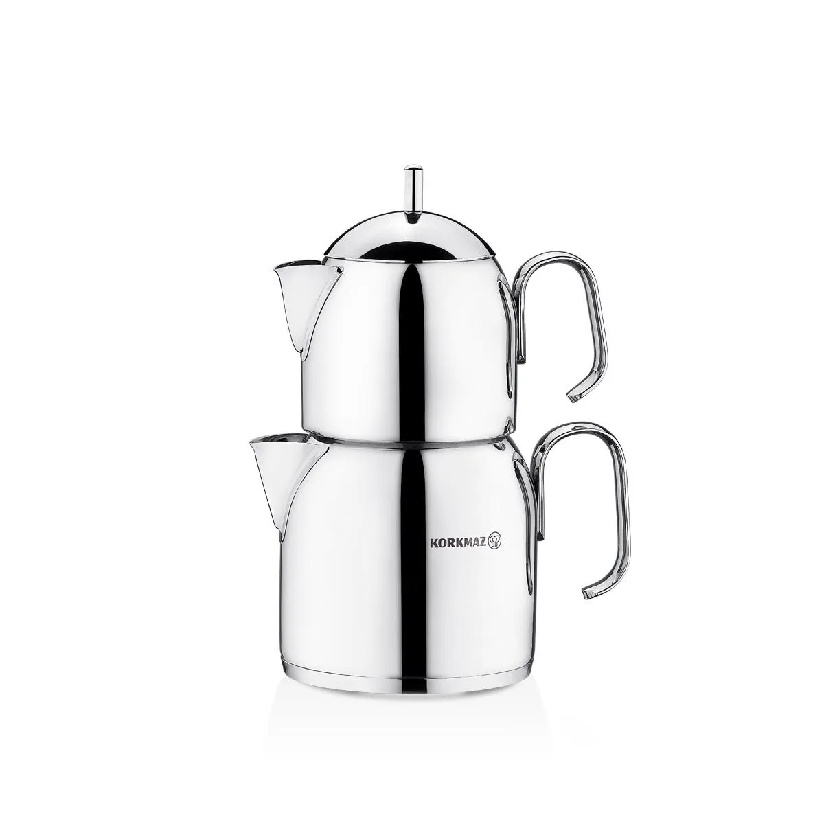 korkmaz-pera-281-iranhomeappliances کتری و قوری 0.65 + 1.2 لیتر استیل براق پرا کرکماز 281 | لوازم خانگی ایران