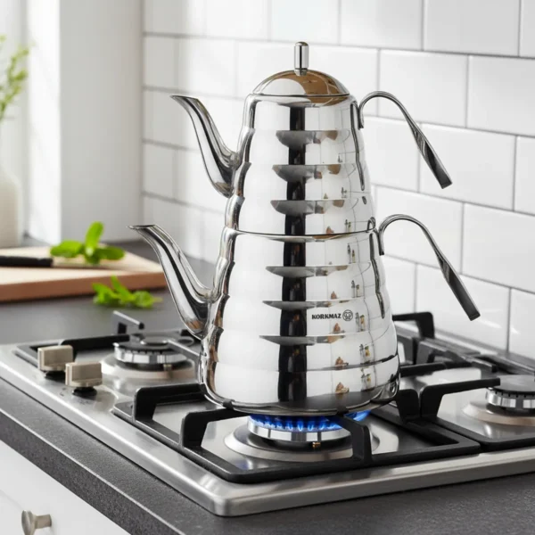 کتری و قوری 1.1 + 2.5 لیتر استیل براق پترا کرکماز 223 | لوازم خانگی ایران