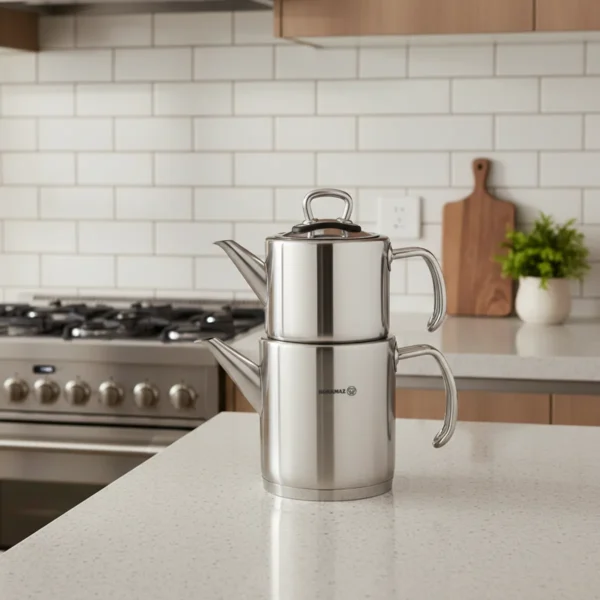 کتری و قوری 1.2 + 1.8 لیتر استیل مات پرولاین کرکماز 274 | لوازم خانگی ایران