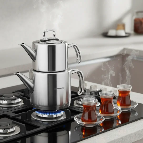 کتری و قوری 1.2 + 1.8 لیتر استیل مات پرولاین کرکماز 274 | لوازم خانگی ایران