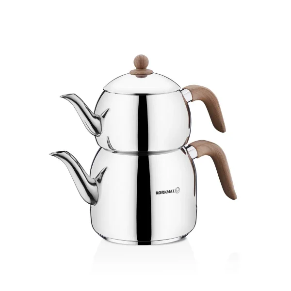 کتری و قوری 1.1 + 2.5 لیتر استیل براق رترو کرکماز 196 | لوازم خانگی ایران