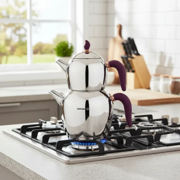 کتری و قوری 1.1 + 2.3 لیتر استیل براق شهناز کرکماز 215 | لوازم خانگی ایران