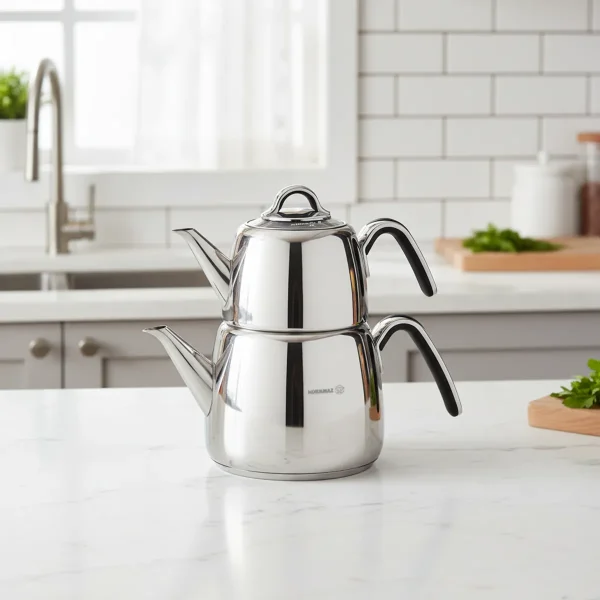 کتری و قوری 1.0+2.0 لیتر استیل براق ورتکس کرکماز 197 | لوازم خانگی ایران