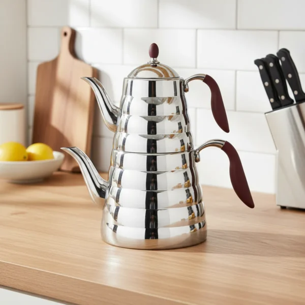 کتری و قوری 1.1 + 2.5 لیتر استیل براق ویوا کرکماز 219-01 | لوازم خانگی ایران