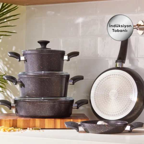 سرویس قابلمه و کفگیر و ملاقه 13 پارچه مشکی طلایی پاور بیوگرانیت کاراجا 153.03.08.1172