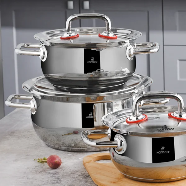 سرویس قابلمه 8 پارچه پاوراستیل پرو اوزاکا کاراجا 153.03.07.8250 Iran Home Appliances لوازم خانگی ایران