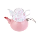 کتری و قوری لعابی 2.2 + 0.65 لیتر صورتی رترو کاراجا 153.03.08.1336