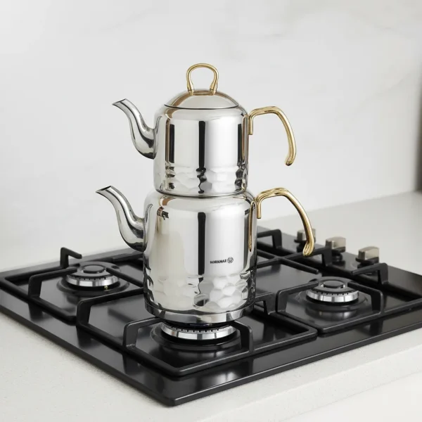 کتری و قوری 1.2 + 2.2 لیتر استیل براق ارنا کرکماز 227-02 | لوازم خانگی ایران