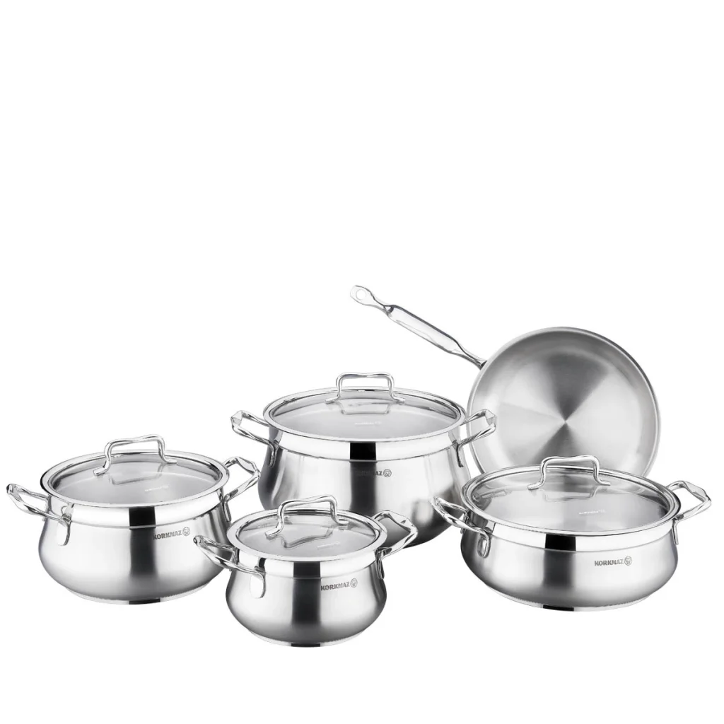 سرویس قابلمه 9 پارچه استیل مات و براق ایستیما کرکماز 1959 | لوازم خانگی ایران