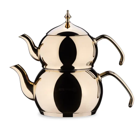 کتری و قوری 1.1 + 2.0 لیتر استیل براق هاندان کرکماز 222-02 | لوازم خانگی ایران