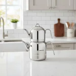 کتری و قوری 1.1 + 2.0 لیتر استیل براق آسترا 2 کرکماز 112 | لوازم خانگی ایران