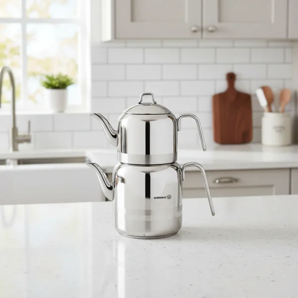 کتری و قوری 1.1 + 2.0 لیتر استیل براق آسترا 2 کرکماز 112 | لوازم خانگی ایران