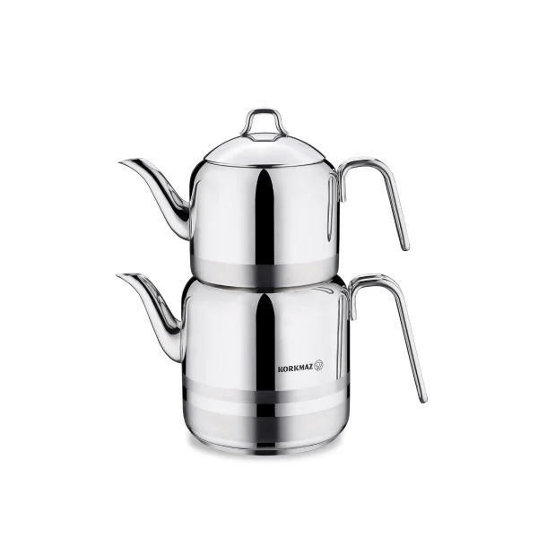 کتری و قوری 1.1 + 2.0 لیتر استیل براق آسترا 2 کرکماز 112 | لوازم خانگی ایران