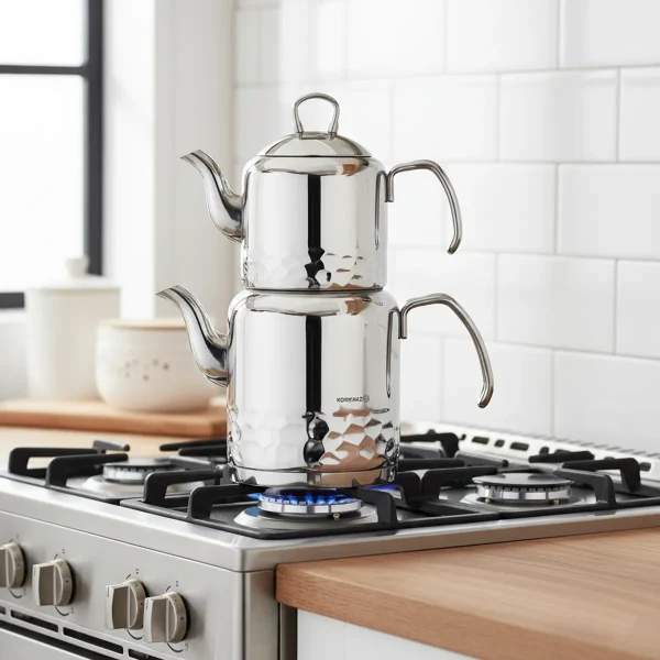 کتری و قوری 1.2 + 2.2 لیتر استیل براق ارنا کرکماز 227-01 | لوازم خانگی ایران