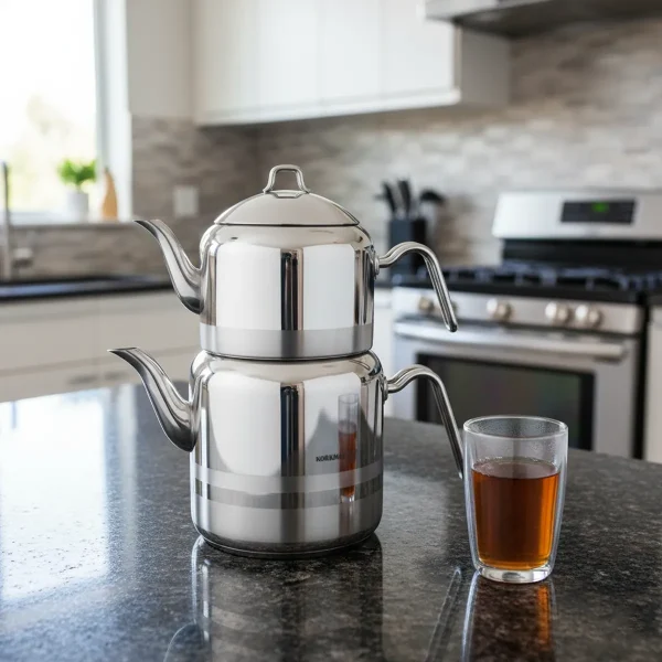 کتری و قوری 2.0 + 4.4 لیتر استیل براق لارگو کرکماز 114 | لوازم خانگی ایران