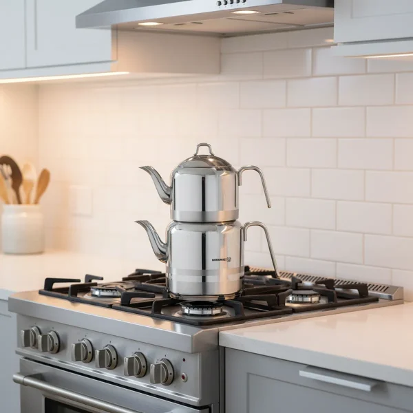 کتری و قوری 1.3 + 3.0 لیتر استیل براق مگا کرکماز 113 | لوازم خانگی ایران