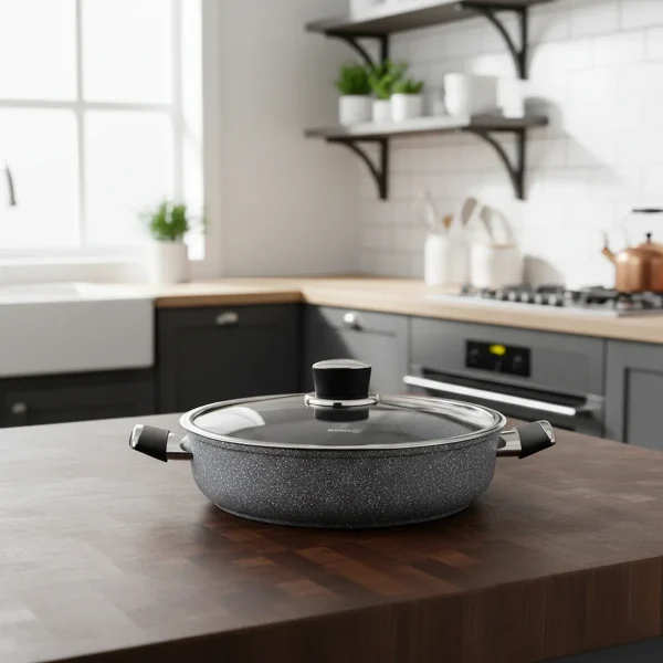 قابلمه کوتاه نچسب 28*7.5 سانتی متر 4.0 لیتر طوسی پالما کرکماز 3907 | لوازم خانگی ایران