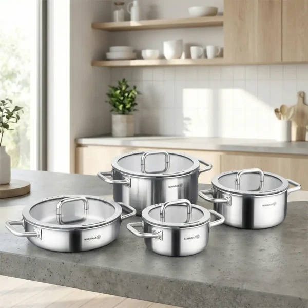 سرویس قابلمه 8 پارچه استیل مات آئورا کرکماز 2794 | لوازم خانگی ایران